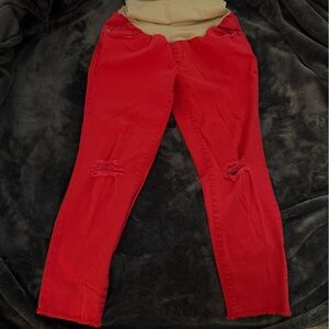 Luxe Essential Denim- Red Distressed Maternity Jeans